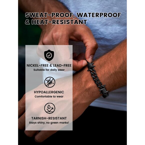 Heavy Cuban Chain Bracelet 7/9mm Barbed Wire Punk Gothic Stainless for Men Women - Picture 3 of 9